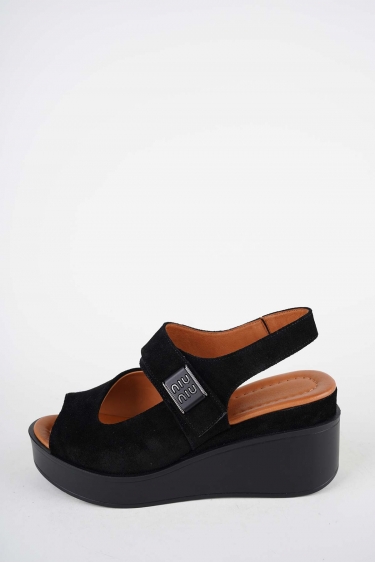 Hakiki Deri Siyah Süet Kadın Dolgu Topuklu Sandalet 261229514