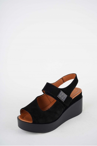 Hakiki Deri Siyah Süet Kadın Dolgu Topuklu Sandalet 261229514