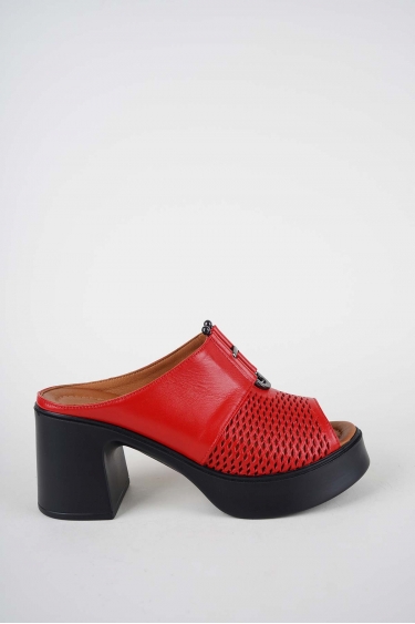 Hakiki Deri Kırmızı Kadın Topuklu Sandalet 261229601