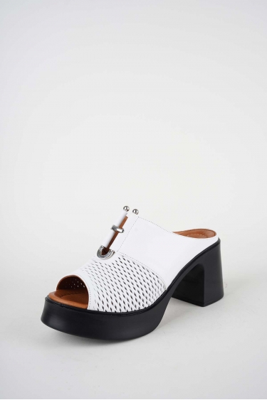 Hakiki Deri Beyaz Kadın Topuklu Sandalet 261229601