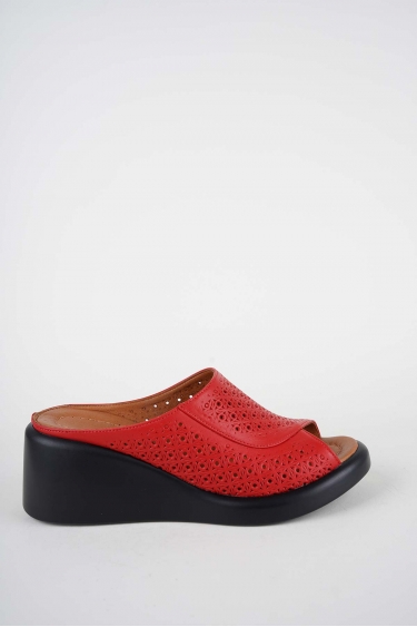 Hakiki Deri Kırmızı Kadın Dolgu Topuklu Terlik 261229602