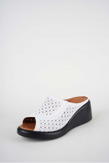 Hakiki Deri Beyaz Kadın Dolgu Topuklu Terlik 261229602