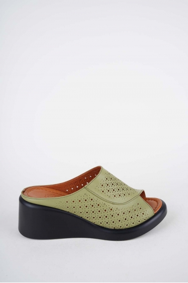 Hakiki Deri Avokado Yeşil Kadın Dolgu Topuklu Terlik 261229602