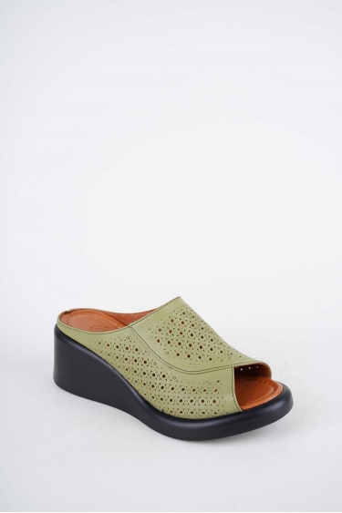 Hakiki Deri Avokado Yeşil Kadın Dolgu Topuklu Terlik 261229602