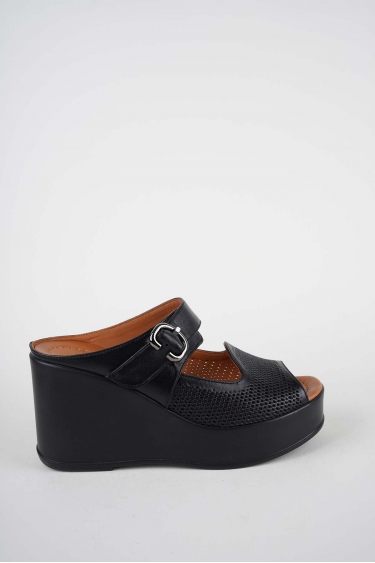 Hakiki Deri Siyah Kadın Dolgu Topuklu Terlik 261229603