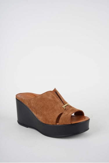 Hakiki Deri Taba Süet Kadın Dolgu Topuklu Terlik 261229605