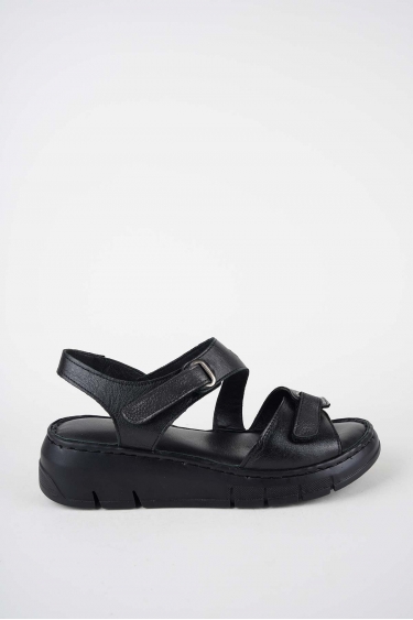 Hakiki Deri Siyah Kadın Dolgu Topuklu Sandalet 261245502