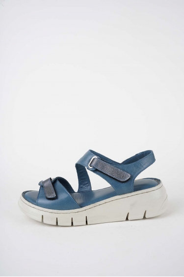 Hakiki Deri Mavi Kadın Dolgu Topuklu Sandalet 261245502