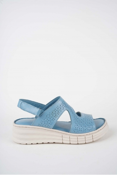 Hakiki Deri Açık Mavi Kadın Dolgu Topuklu Sandalet 261245505