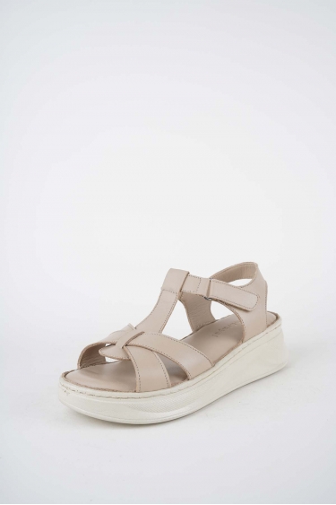 Hakiki Deri Bej Kadın Dolgu Topuklu Sandalet 261245506