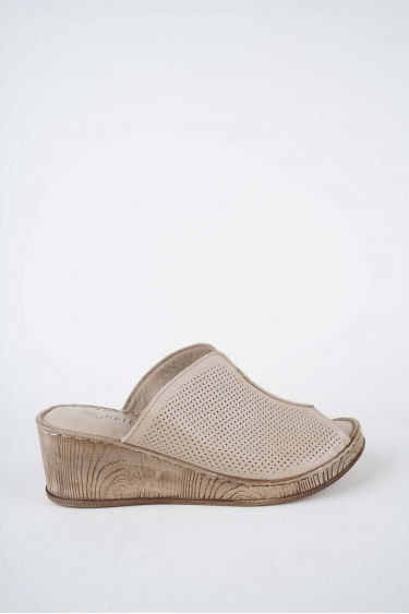 Hakiki Deri Bej Kadın Dolgu Topuklu Terlik 261245601