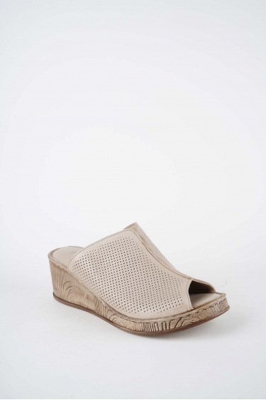 Hakiki Deri Bej Kadın Dolgu Topuklu Terlik 261245601