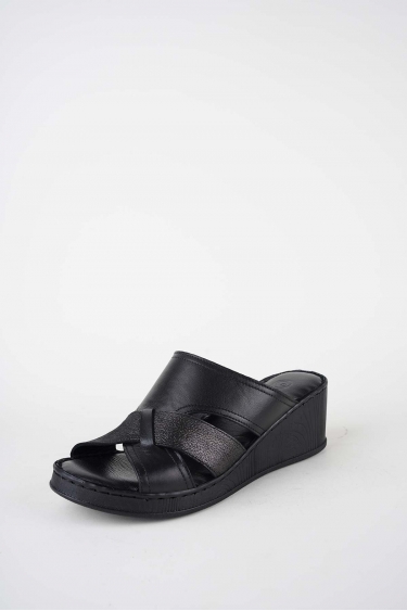 Hakiki Deri Siyah Kadın Dolgu Topuklu Terlik 261245602