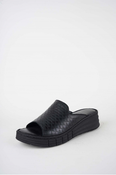 Hakiki Deri Siyah Kadın Dolgu Topuklu Terlik 261245604