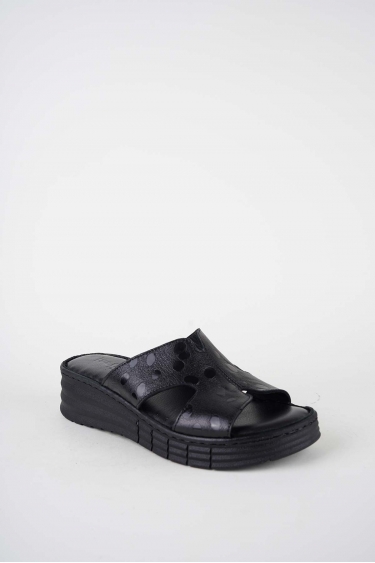 Hakiki Deri Siyah Fasulye Baskı Kadın Dolgu Topuklu Terlik 261245605