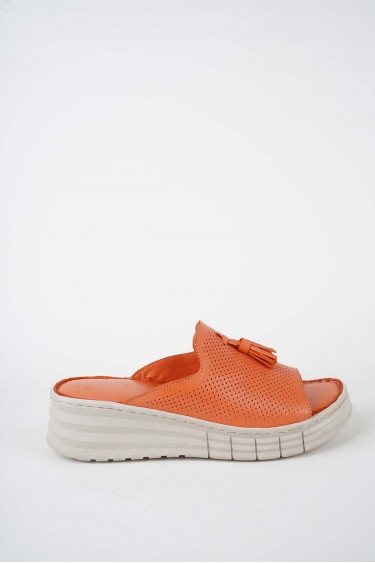 Hakiki Deri Turuncu Kadın Dolgu Topuklu Terlik 261245606