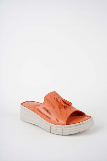 Hakiki Deri Turuncu Kadın Dolgu Topuklu Terlik 261245606