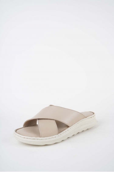 Hakiki Deri Bej Kadın Dolgu Topuklu Terlik 261245609