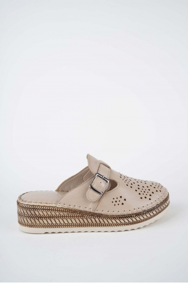 Hakiki Deri Bej Kadın Dolgu Topuklu Sabo 261245702