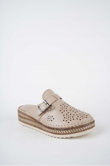 Hakiki Deri Bej Kadın Dolgu Topuklu Sabo 261245702