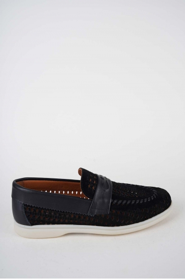 Hakiki Deri Siyah Süet-Siyah Kadın Makosen Ayakkabı 261507Z101