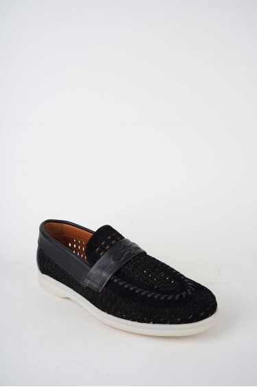 Hakiki Deri Siyah Süet-Siyah Kadın Makosen Ayakkabı 261507Z101