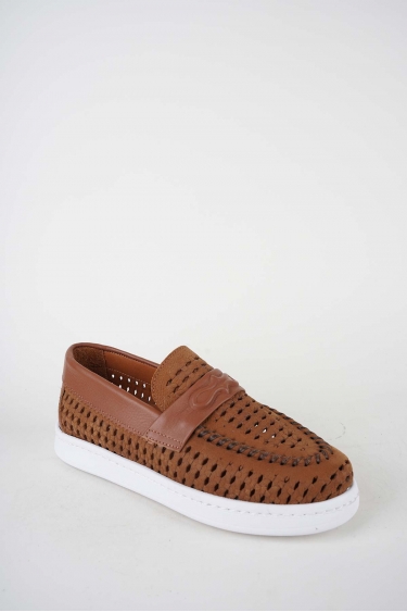 Hakiki Deri Taba Nubuk-Taba Kadın Makosen Ayakkabı 261507Z103