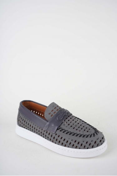 Hakiki Deri Gri Nubuk-Gri Kadın Makosen Ayakkabı 261507Z103