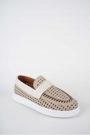 Hakiki Deri Kum Nubuk-Bej Floter Kadın Makosen Ayakkabı 261507Z103