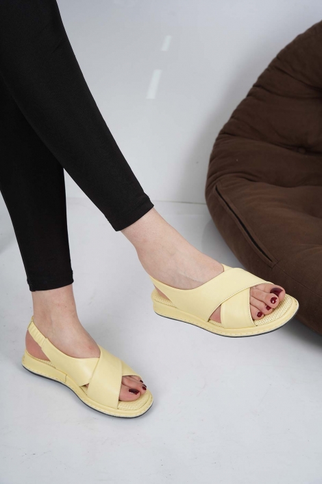 Hakiki Deri Limon Sarı Kadın Komfort Sandalet 231100502