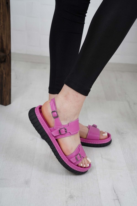Hakiki Deri Fuşya Kadın Komfort Sandalet 231100503