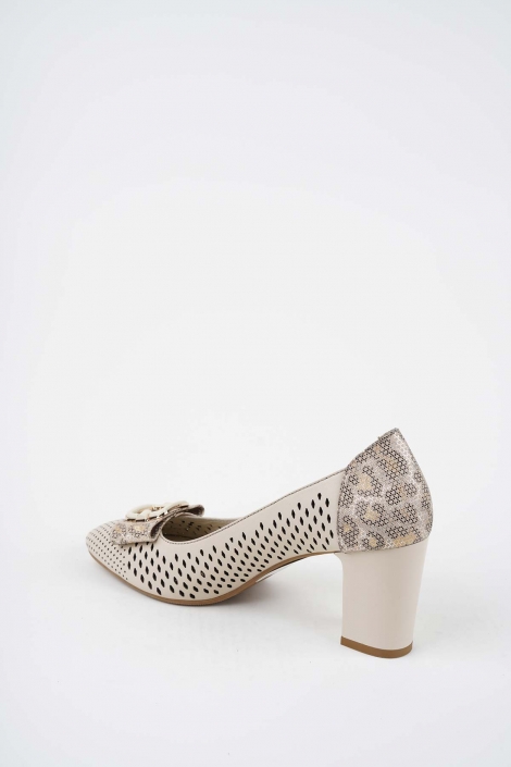 Hakiki Deri Bej-Bej Baskılı Kadın Topuklu Ayakkabı 261105101