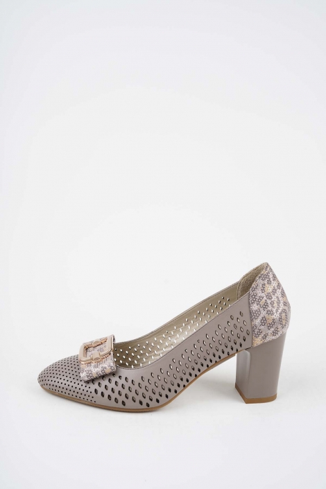 Hakiki Deri Vizon-Vizon Baskılı Kadın Topuklu Ayakkabı 261105101