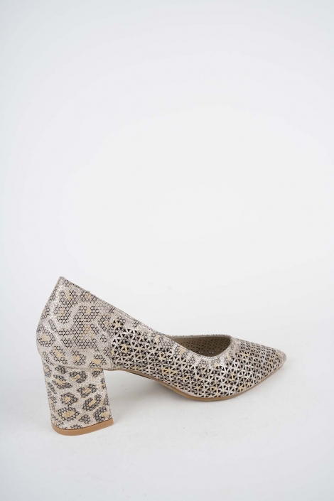 Hakiki Deri Bej Baskılı Kadın Topuklu Ayakkabı 261105102