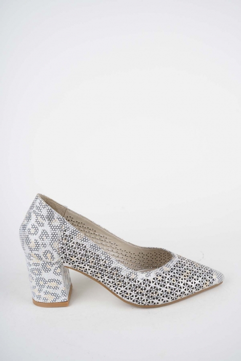 Hakiki Deri Beyaz Baskılı Kadın Topuklu Ayakkabı 261105102