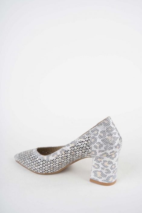Hakiki Deri Beyaz Baskılı Kadın Topuklu Ayakkabı 261105102