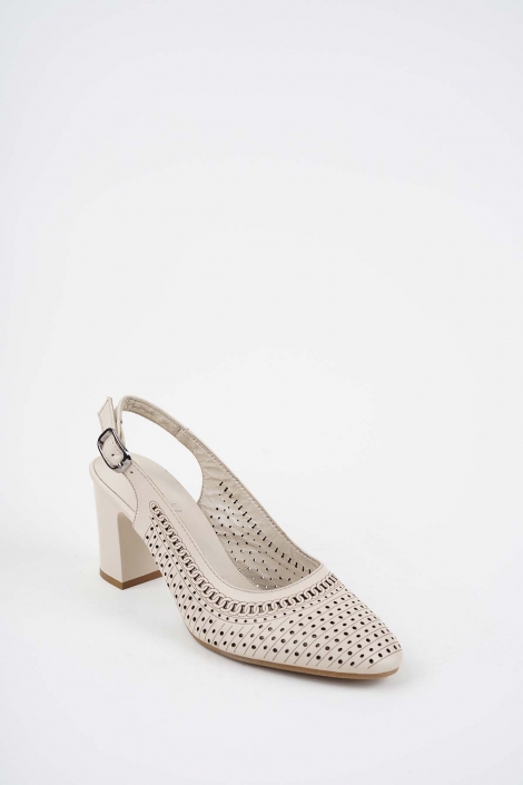 Hakiki Deri Bej Kadın Topuklu Sandalet 261105501