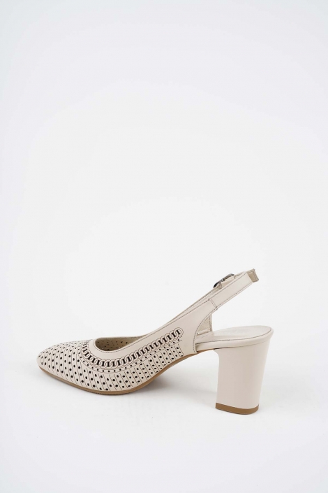 Hakiki Deri Bej Kadın Topuklu Sandalet 261105501