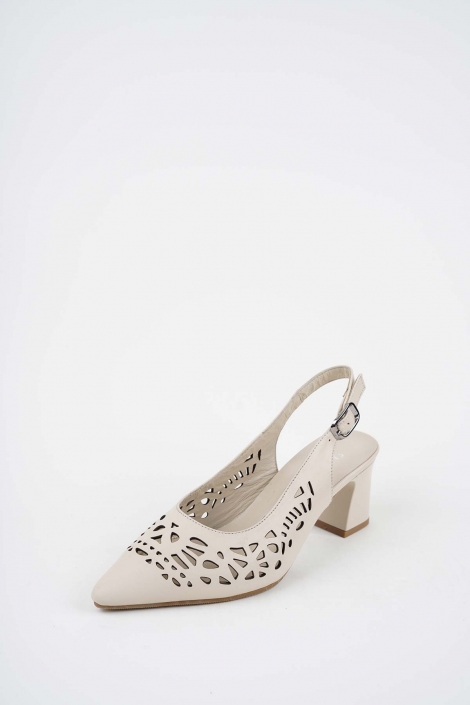 Hakiki Deri Bej Kadın Topuklu Sandalet 261105502