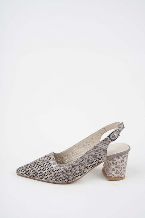 Hakiki Deri Vizon Baskılı Kadın Topuklu Sandalet 261105503