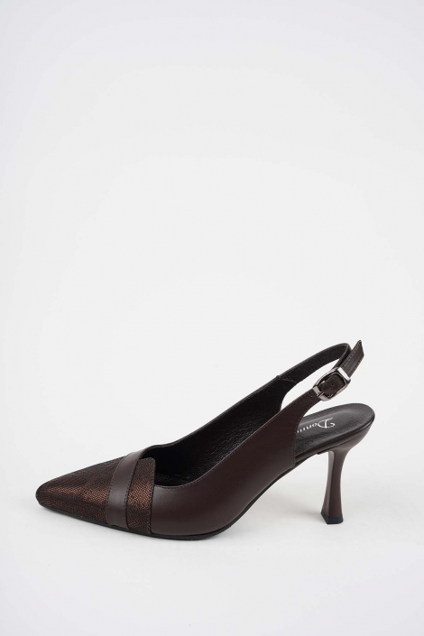 Hakiki Deri Kahve-Kahve Baskılı Kadın Topuklu Sandalet 261105504