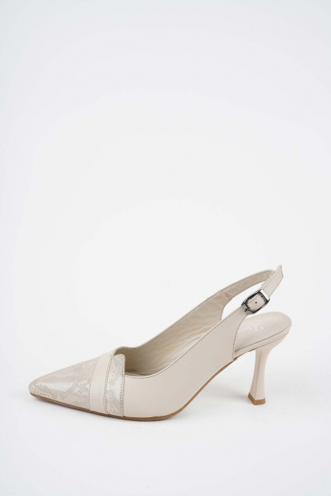 Hakiki Deri Bej-Bej Baskılı Kadın Topuklu Sandalet 261105504