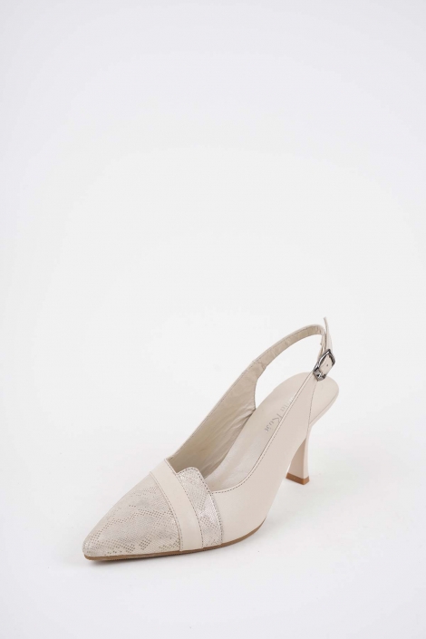 Hakiki Deri Bej-Bej Baskılı Kadın Topuklu Sandalet 261105504