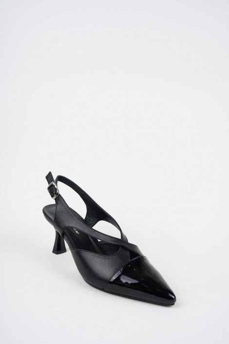 Hakiki Deri Siyah-Siyah Rugan Kadın Topuklu Sandalet 261105505