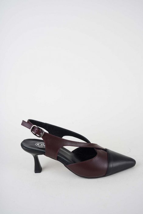 Hakiki Deri Bordo-Siyah Kadın Topuklu Sandalet 261105505