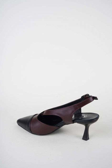 Hakiki Deri Bordo-Siyah Kadın Topuklu Sandalet 261105505