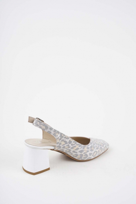 Hakiki Deri Beyaz-Beyaz Baskılı Kadın Topuklu Sandalet 261105506