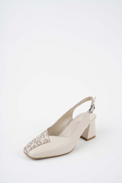 Hakiki Deri Bej-Bej Baskılı Kadın Topuklu Sandalet 261105506