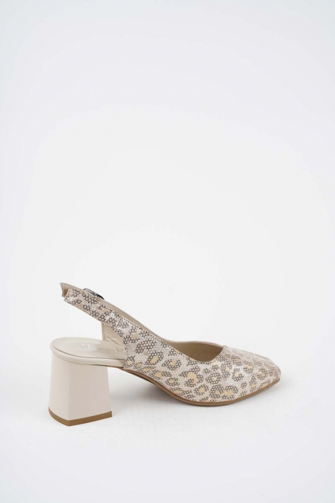 Hakiki Deri Bej-Bej Baskılı Kadın Topuklu Sandalet 261105506