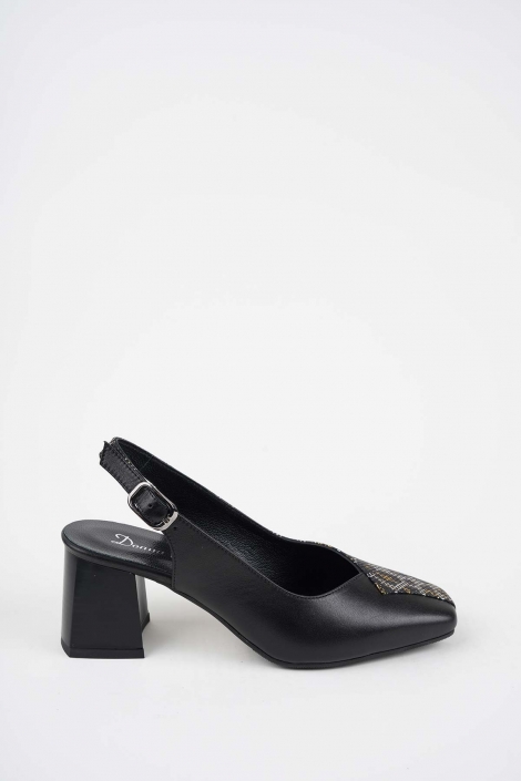 Hakiki Deri Siyah-Siyah Baskılı Kadın Topuklu Sandalet 261105506